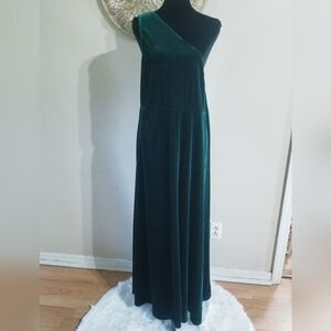 SHEIN Forest Green One-Shoulder Velvet Maxi Dress